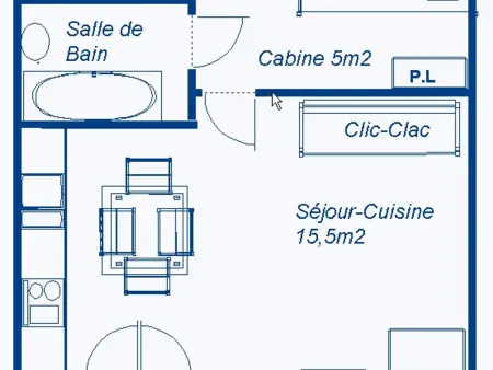 Studio cabine 3 pers Sud avec balcon en 1ère ligne neige - Photo 2