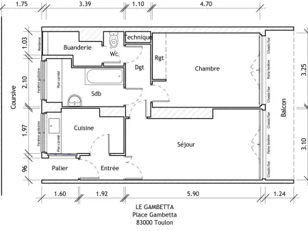 Le Gambetta, Appartement 3 personnes à Toulon - Photo 6