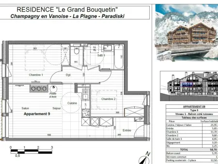 Appartement cosy 3 pièces, 6 pers, balcon privé, Champagny-en-Vanoise - Photo 2
